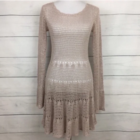 Free People | Dresses | Free People Long Sleeve Crochet Boho Dress